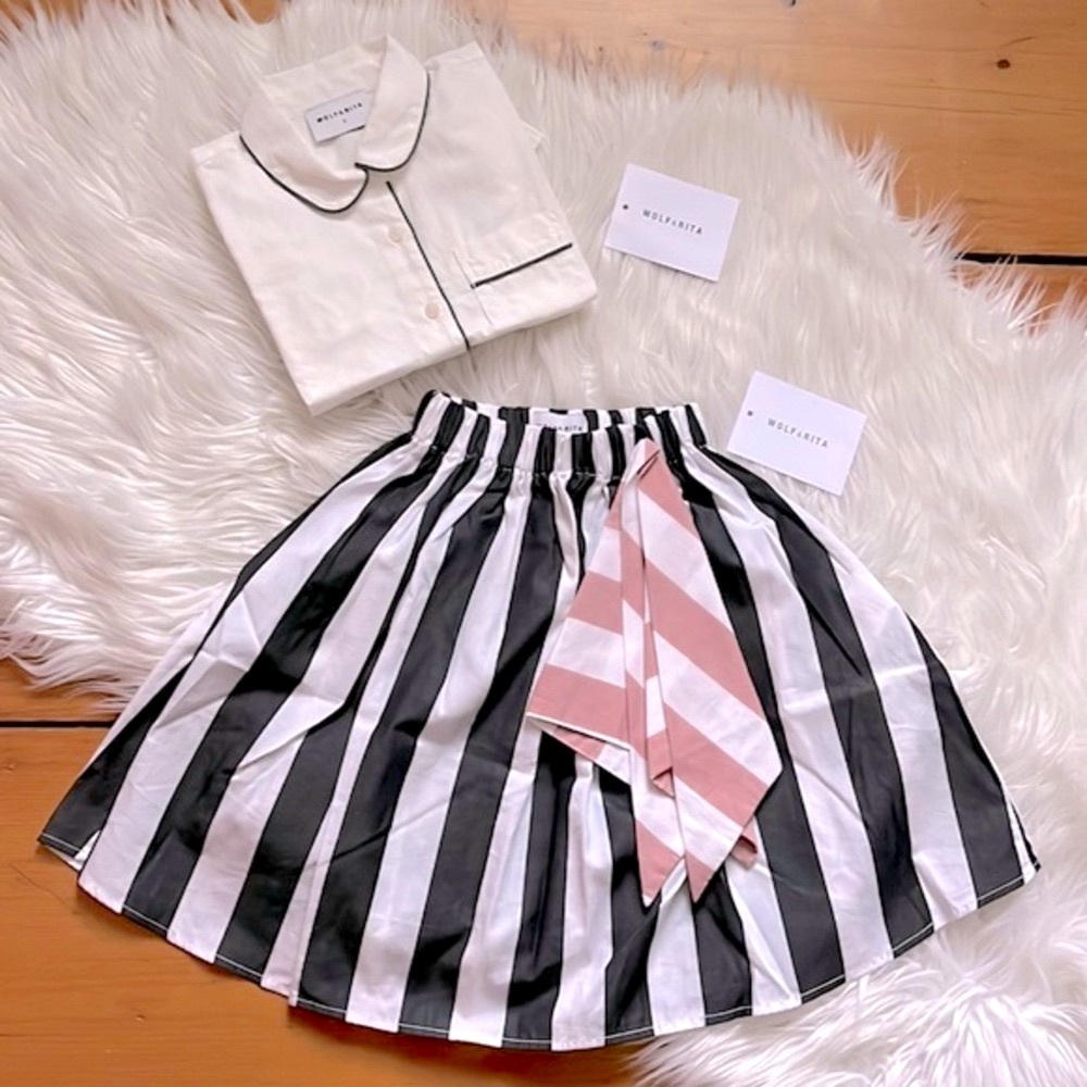 Wolf and Rita Girls’ Lurdes Black Stripe Skirt and Viviana Button Down Shirt—2T